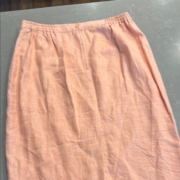 Vintage 100% Linen Orange Pink Midi Pencil Skirt Casual - Picture 1 of 4